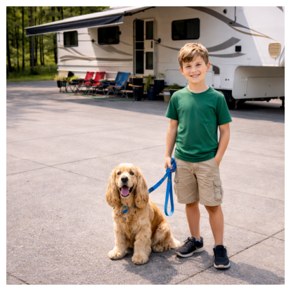 Boy walking his dog in our rv park
