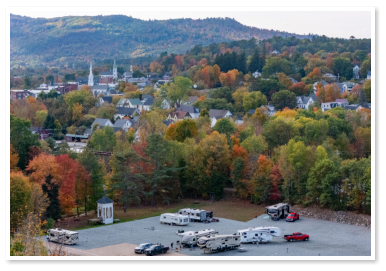 Aerial view of Little Town Campground and the surrounding area
